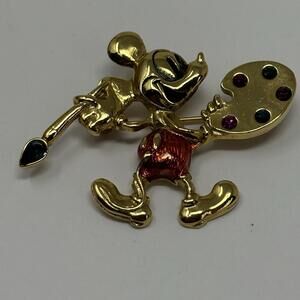 Mickey Mouse Disney Brooch Artist Palette With Colored Rhinestones & Enamel